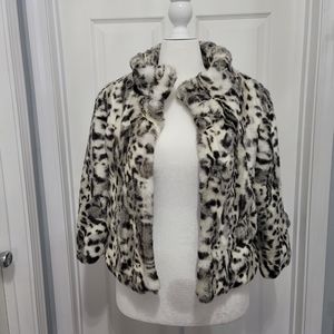 White House Black Market faux fur crop jacket w/ 3/4 sleeves